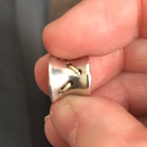 Two tone SS w 14k YG pandora spool stitched charm